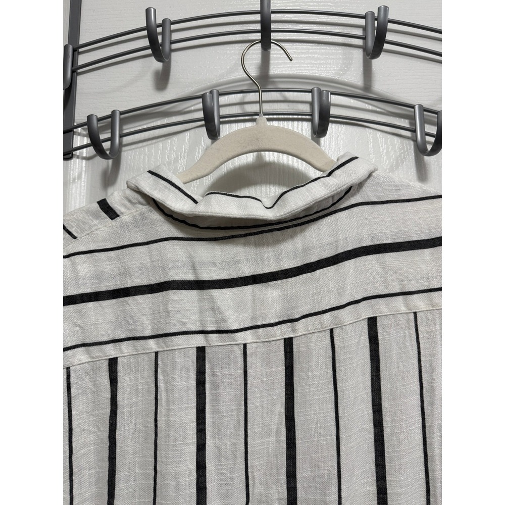 Zara Man XL White Black Vertical Stripe Linen Blend Short Sleeve Camp Shirt - Picture 13 of 16